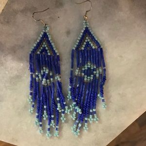 Blue tribal bead earrings